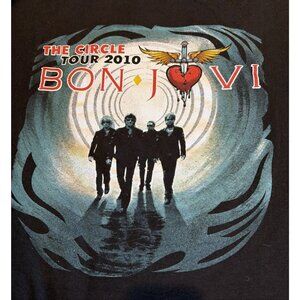 Vintage Bon Jovi The Circle Tour 2010 T Shirt Unisex Size L Black Double Sided